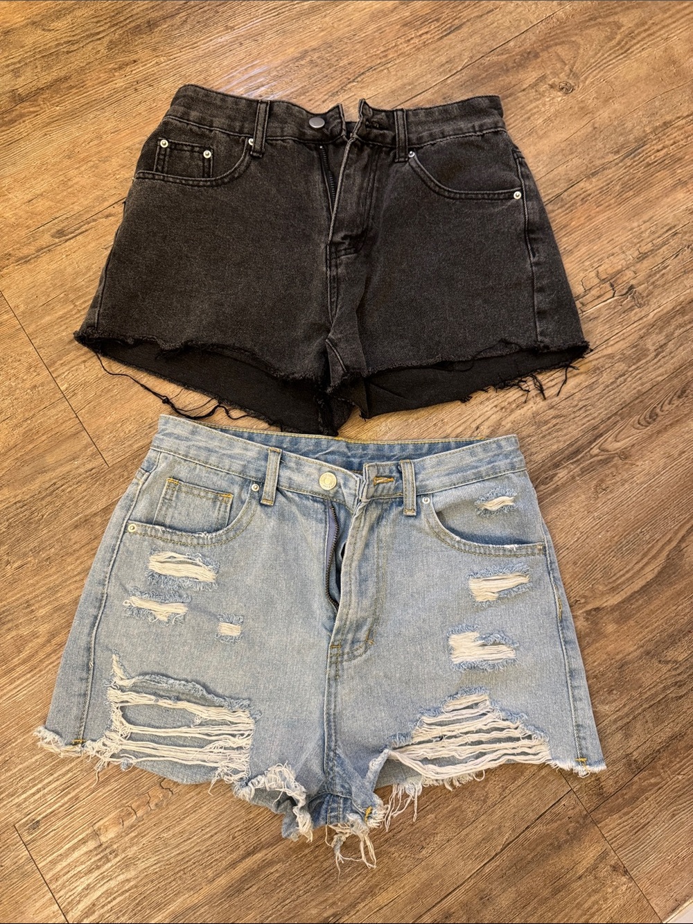 SHEIN Black & Light Blue Ripped Denim Cutoff Shorts Duo